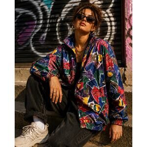 Vintage 90s Outbrook Abstract Windbreaker Jacket XL Retro